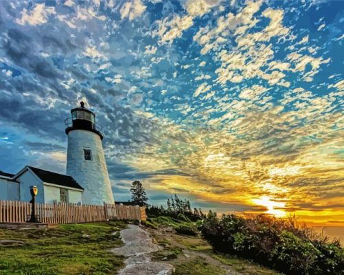 Sunset At Pemaquid Point Light paint by number