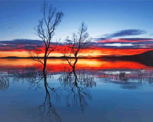 Sunset Tasmania Water Reflection paint by number