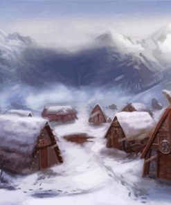 Viking Village In Snow paint by number