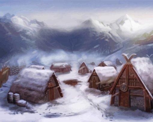Viking Village In Snow paint by number