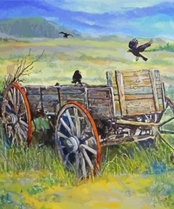 Western Wagon And Crows Art paint by number