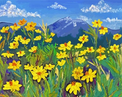 Yellow Daisy Field Landscape paint by number