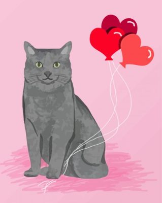 Aesthetic Cat With A Heart Balloons paint by number