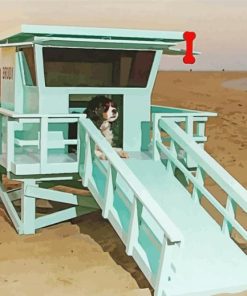 Aesthetic Dogs At The Beach Lifeguard Stand paint by number