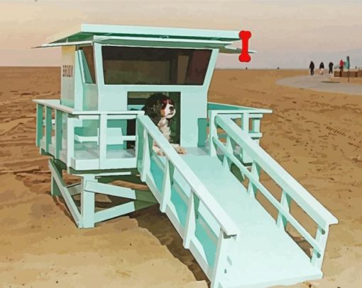 Aesthetic Dogs At The Beach Lifeguard Stand paint by number