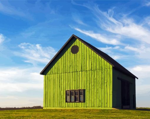 Aesthetic Green Barn paint by number