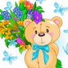 Aesthetic Teddy Bear With Flowers Art paint by number