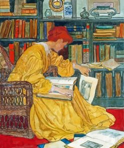Aesthetic Woman In The Library paint by number