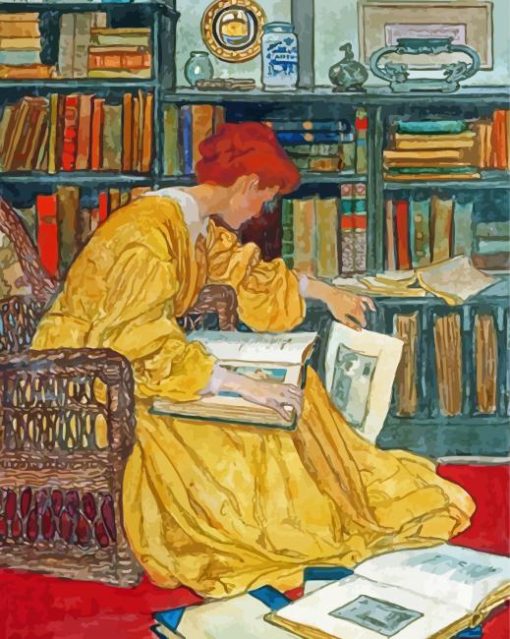 Aesthetic Woman In The Library paint by number