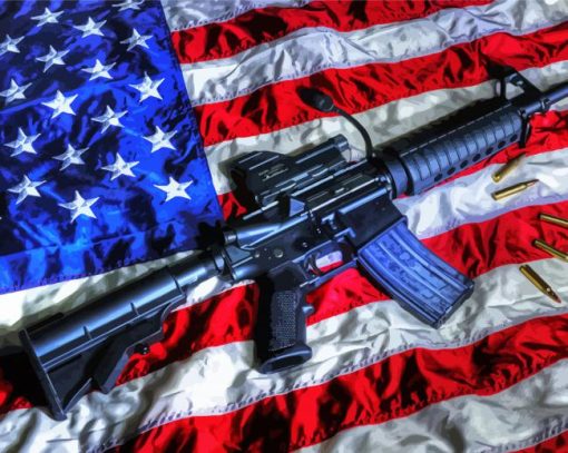 American Flag With Rifle Gun paint by number