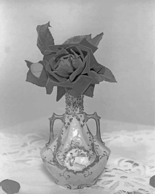 Black And White Single Rose In Vase paint by number