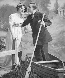 Black And White Vintage Couple On Boat paint by number