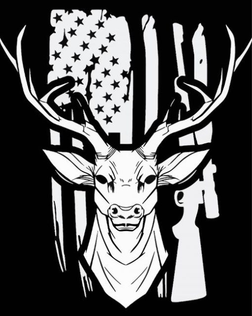 Black And White Deer And American Flag Paint by number