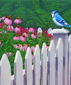 Blue Bird On White Picket Fence paint by number