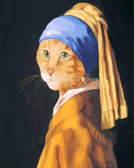 Cat Pearl Earring paint by number