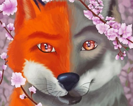 Cherry Blossom Fox And Wolf paint by number