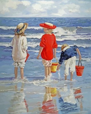 Children Enjoying On Beach Art paint by number