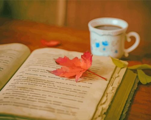 Coffee And Book And Leaf paint by number