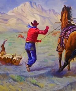 Cowboy Calf Roping Art paint by number