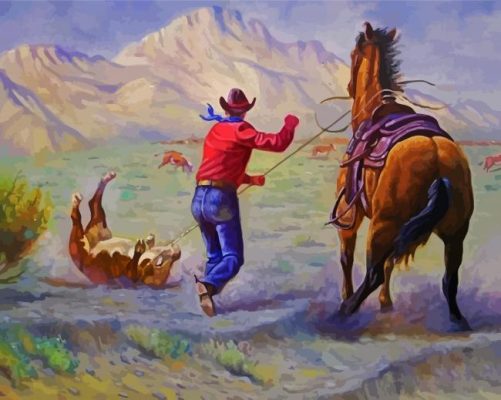 Cowboy Calf Roping Art paint by number