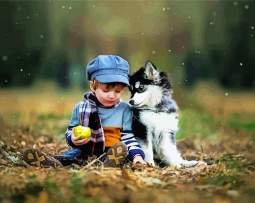 Cute Boy With Husky paint by number