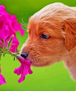 Cute Puppy And Plant paint by number
