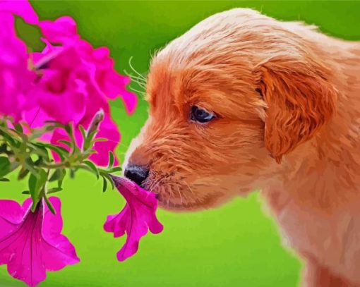 Cute Puppy And Plant paint by number