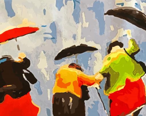 Old Three Ladies In Rain paint by number