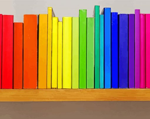 Rainbow Books On Shelf paint by number