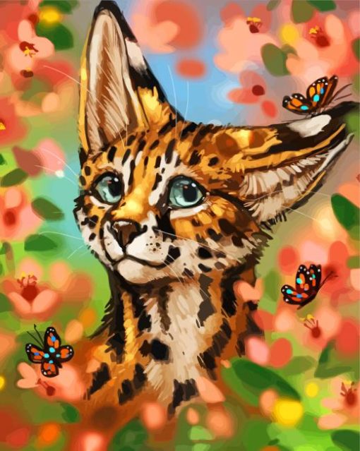 Serval And Butterflies Art paint by number