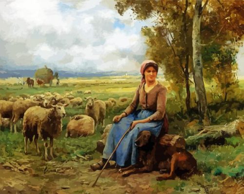 Sheep Farmer And Dog paint by number