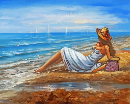 Summer Girl Looking Out To Sea Art paint by number