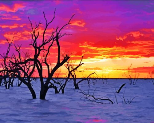 Sunset Menindee Lake paint by number