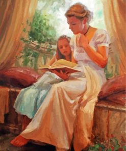 Vintage Mother Reading To Her Daughter paint by number