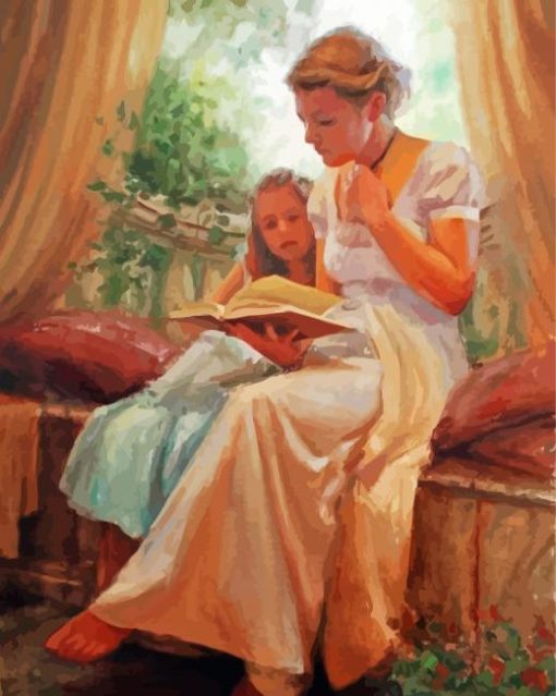 Vintage Mother Reading To Her Daughter paint by number