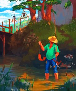 Aesthetic Old Man Fishing Art paint by number