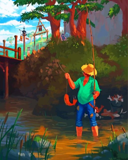 Aesthetic Old Man Fishing Art paint by number