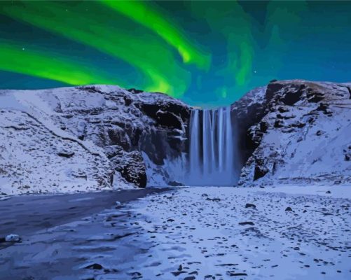 Aurora Winter Waterfall paint by number