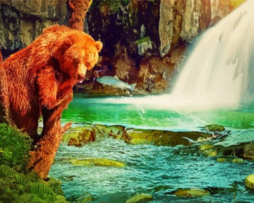 Bear Waterfall paint by number