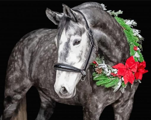 Black And White Horse With Wreath Paint by number