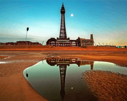 Blackpool Tower Water Reflection Paint by number