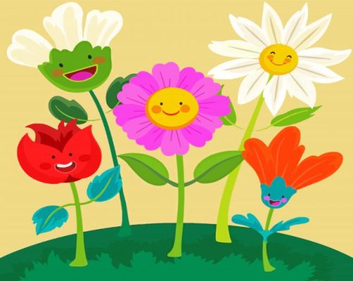 Cartoon Happy Flowers paint by number