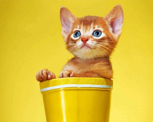 Cat Yellow Wall In Cup paint by number