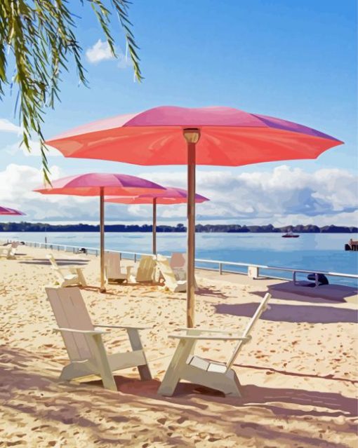 Chairs And Umbrellas At Toronto Beach paint by number