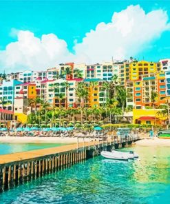 Colorful Beach Buildings In US Virgin Islands paint by number
