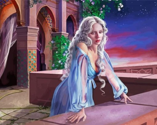 Fantasy Princess On Balcony paint by number