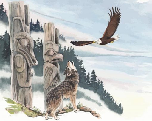 Flying Eagle And Wolf paint by number