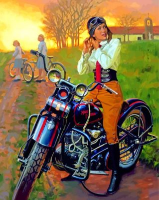 Girl On A Harley Davidson paint by number