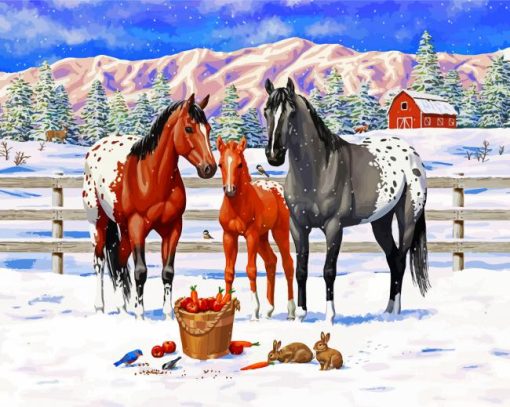 Horses Winter On The Ranch paint by number