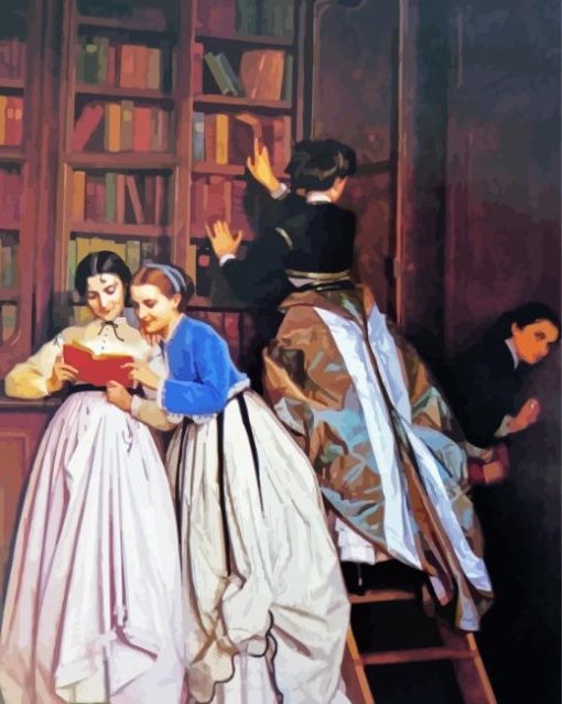 In The Library By Auguste Toulmouche paint by number